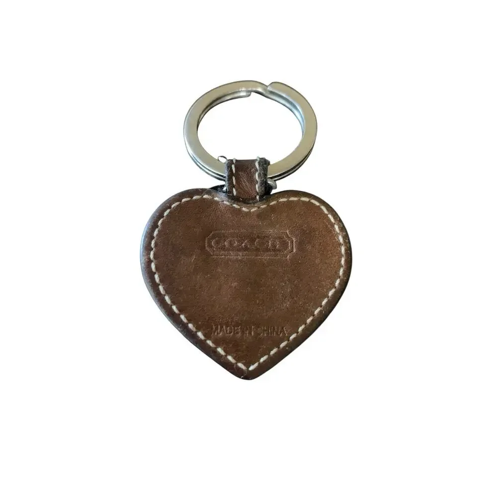 Coach Vintage Signature Brown Heart Shaped Leather Fob Keychain w/Hang Tag-Rare - Picture 3 of 6